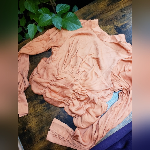XS Free People Piper Backless Crop, Long Sleeve in Mango/ Dusty Orange - Picture 3 of 16